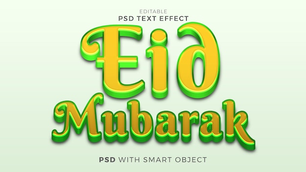 Plantilla editable de estilo 3d de efecto de texto de eid mubarak