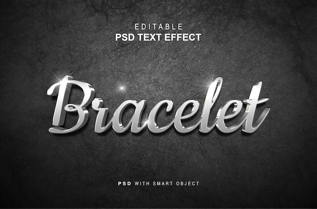 PSD plantilla editable de pulsera con efecto de texto plateado