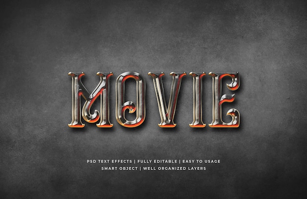 Plantilla de efecto de estilo de texto 3d gótico de película