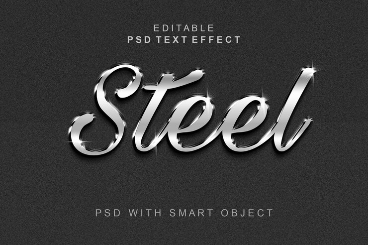 PSD plantilla de efecto de estilo de texto de acero 3d