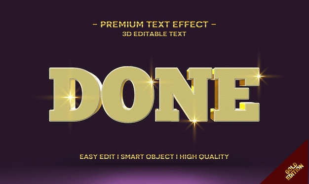 Plantilla de efecto de estilo de texto dorado 3d done