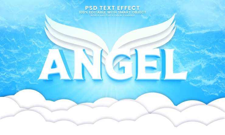 PSD plantilla de efecto de texto 3d ángel