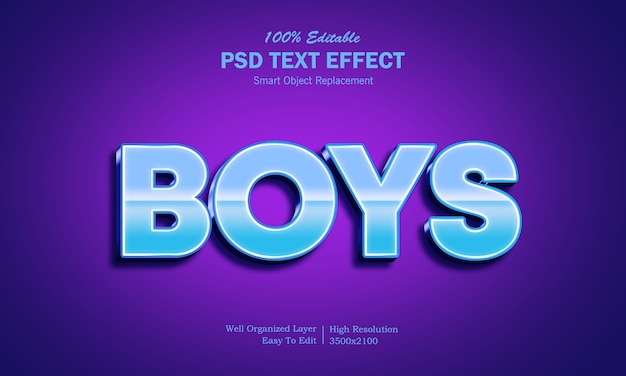 Plantilla de efecto de texto 3d boys