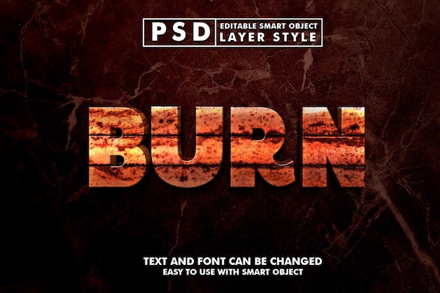 PSD plantilla de efecto de texto 3d burn premium psd