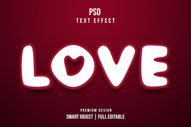 Plantilla de efecto de texto 3d editable de amor