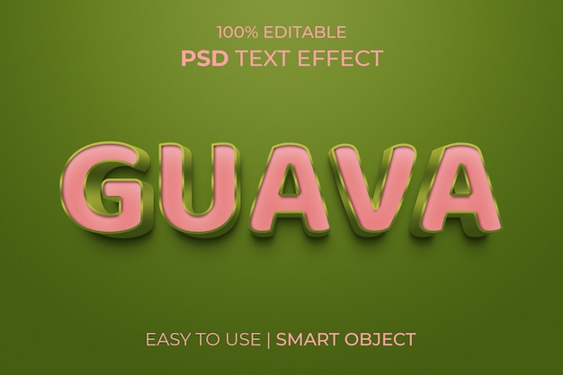 PSD plantilla de efecto de texto 3d editable de frutas de guayaba