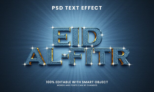 Plantilla de efecto de texto 3d eid al fitr con brillo y brillo