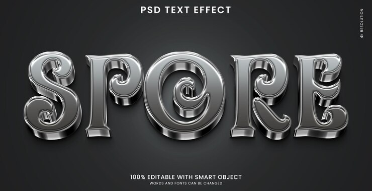 PSD plantilla de efecto de texto 3d de esporas de color plateado