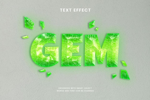 Plantilla de efecto de texto 3d de gema verde realista