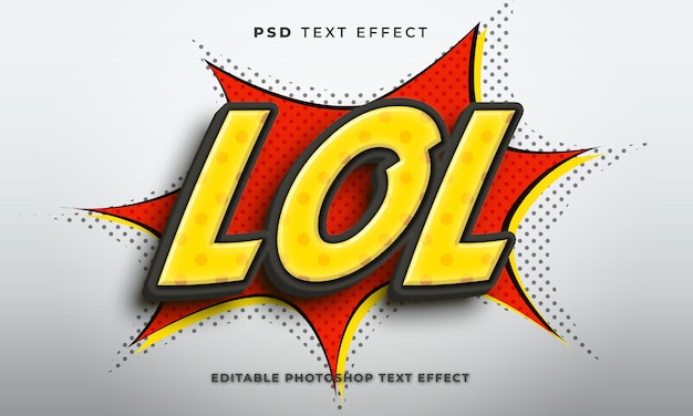 PSD plantilla de efecto de texto 3d lol con estilo cómico