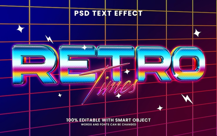 PSD plantilla de efecto de texto 3d de tiempos retro de neón de los años 80