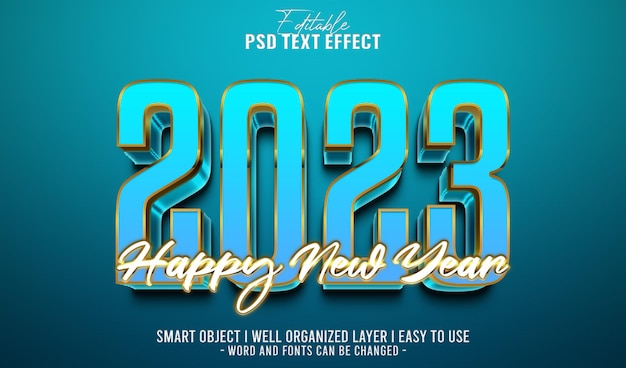Plantilla de efecto de texto de año nuevo 2023 editable en 3d