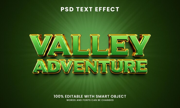 PSD plantilla de efecto de texto de aventura en el valle