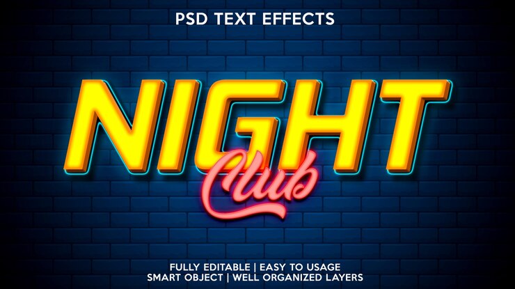 PSD plantilla de efecto de texto de club nocturno
