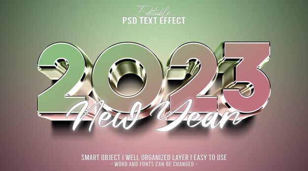 PSD plantilla de efecto de texto editable colorido de año nuevo 3d 2023