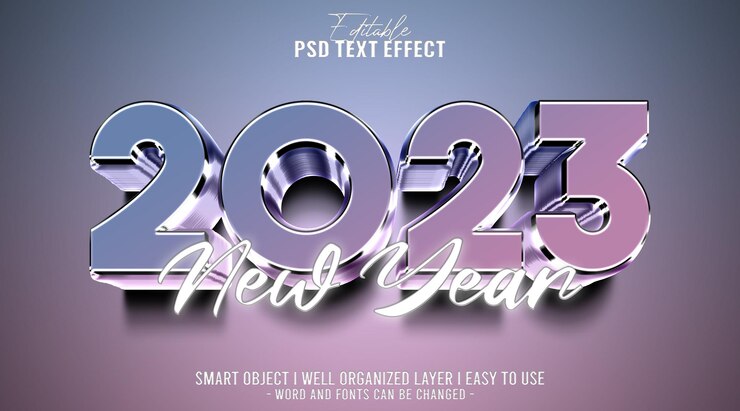 PSD plantilla de efecto de texto editable colorido de año nuevo 3d 2023