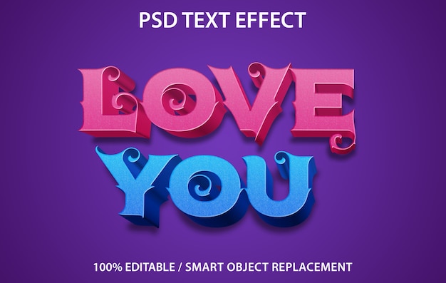 Plantilla de efecto de texto editable Love You
