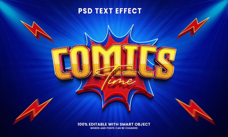 PSD plantilla de efecto de texto de estilo 3d de cómics con bocadillo