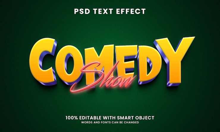 PSD plantilla de efecto de texto de estilo 3d de programa de comedia