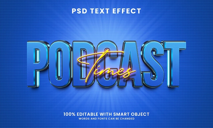 PSD plantilla de efecto de texto de estilo 3d de tiempos de podcast