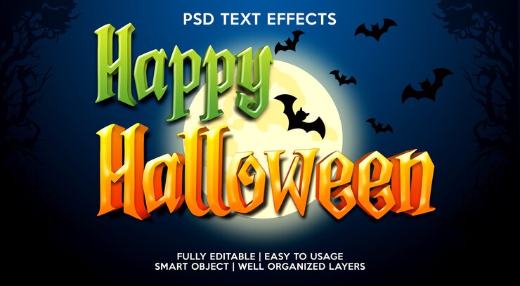 PSD plantilla de efecto de texto de feliz halloween