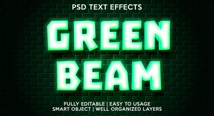 PSD plantilla de efecto de texto green beam