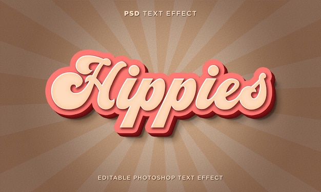 PSD plantilla de efecto de texto hippies 3d