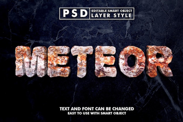 Plantilla de efecto de texto de meteorito 3d premium psd