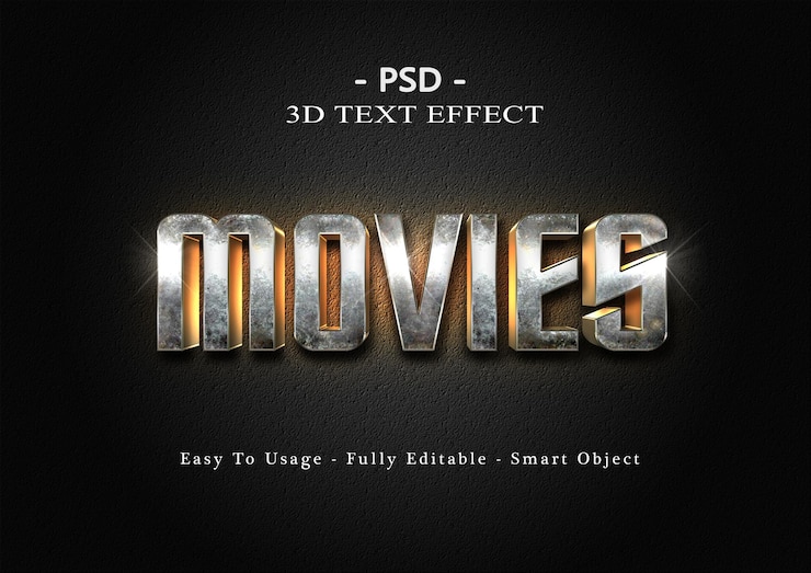 PSD plantilla de efecto de texto de películas 3d
