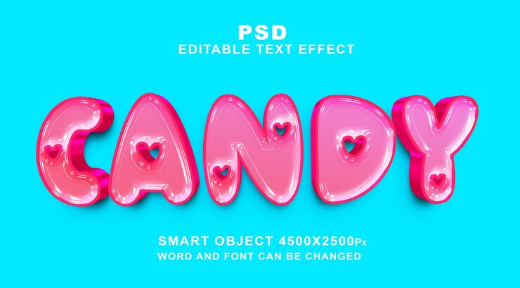 PSD plantilla de efecto de texto de photoshop editable 3d de caramelo con lindo fondo