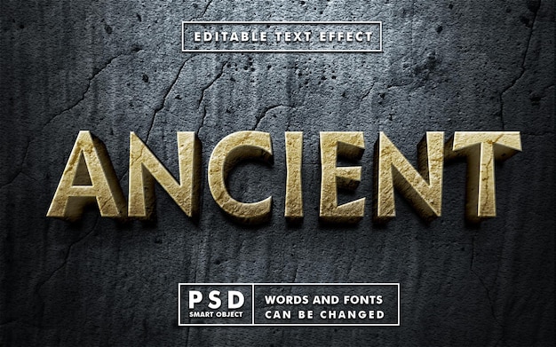 PSD plantilla de efecto de texto realista en 3d antiguo con textura de piedra psd premium