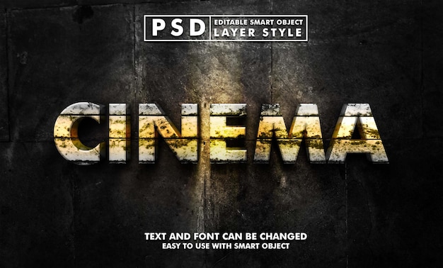 PSD plantilla de efecto de texto realista de cine 3d sobre fondo oscuro psd premium