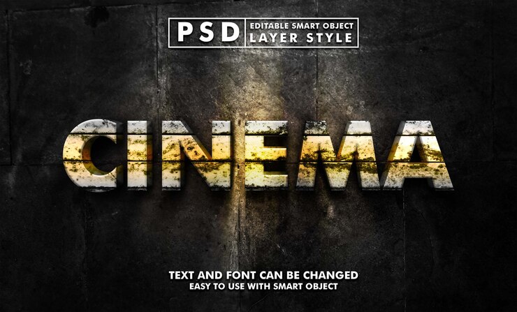 PSD plantilla de efecto de texto realista de cine 3d sobre fondo oscuro psd premium