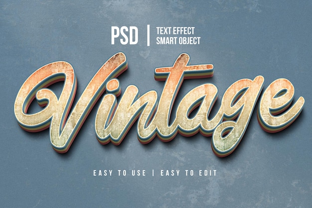 PSD plantilla de efecto de texto retro vintage con efecto de fuente editable de estilo 3d