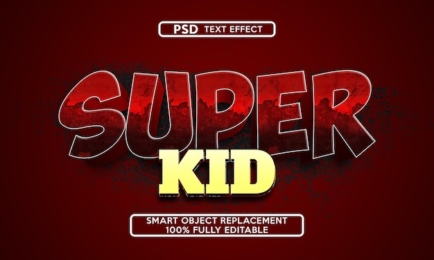 PSD plantilla de efecto de texto super kid