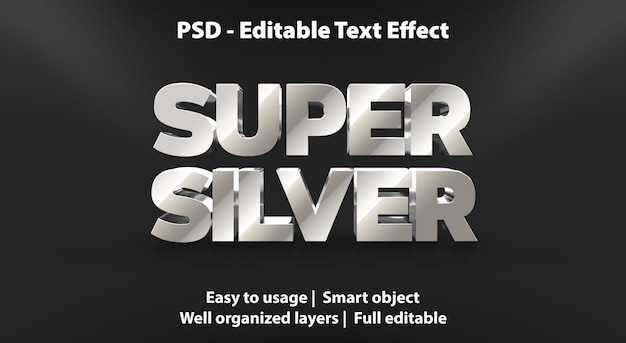 Plantilla de efecto de texto super silver