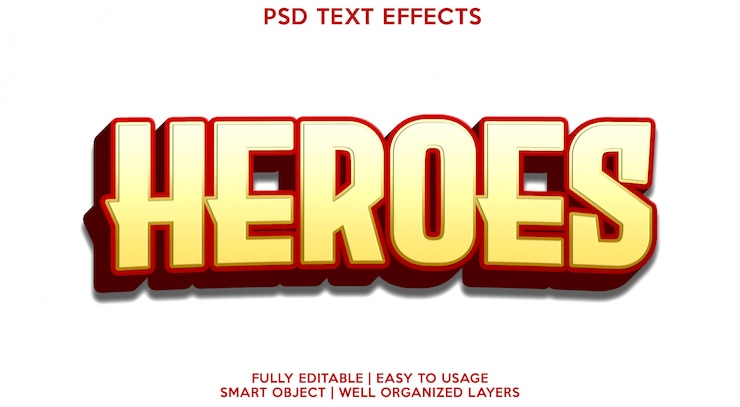 PSD plantilla de efectos de texto de héroes