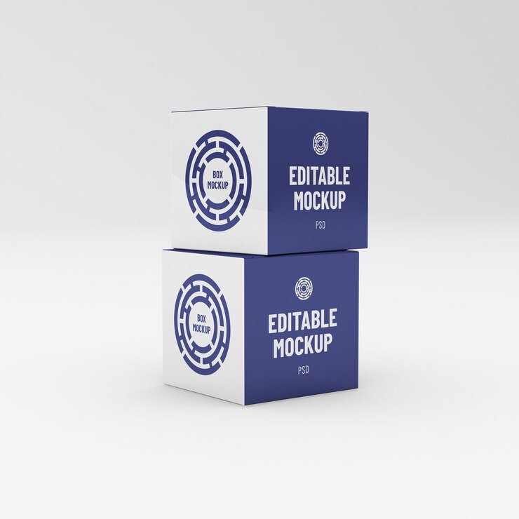 Plantilla de embalaje de dos cajas cuadradas para maqueta de diseño de producto sobre fondo limpio