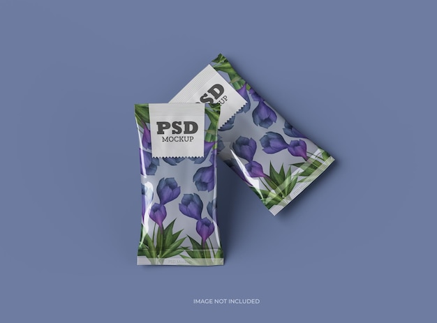 plantilla de embalaje PSD para bolsa de bocadillos de comida para almohadas aislada en fondo transparente renderizado en 3D