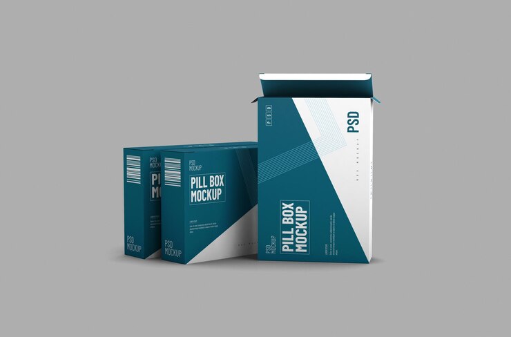 Plantilla de empaque de caja de blister de píldora rectangular abierta para maqueta de diseño de producto