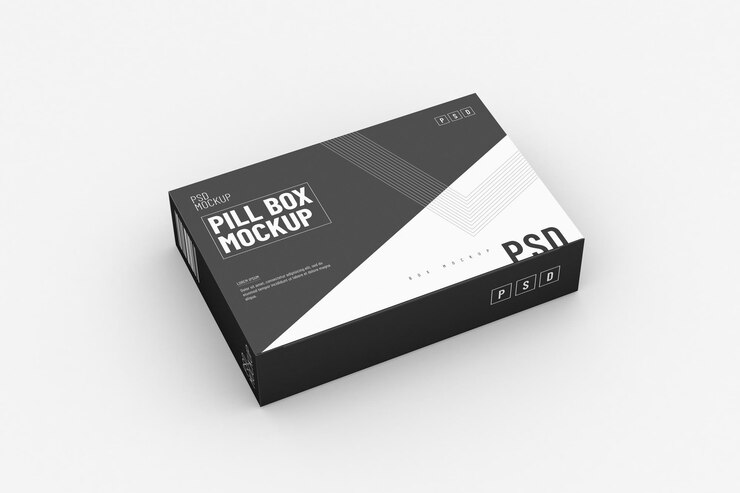 Plantilla de empaque de caja de blíster de píldora rectangular para maqueta de diseño de producto en fondo limpio