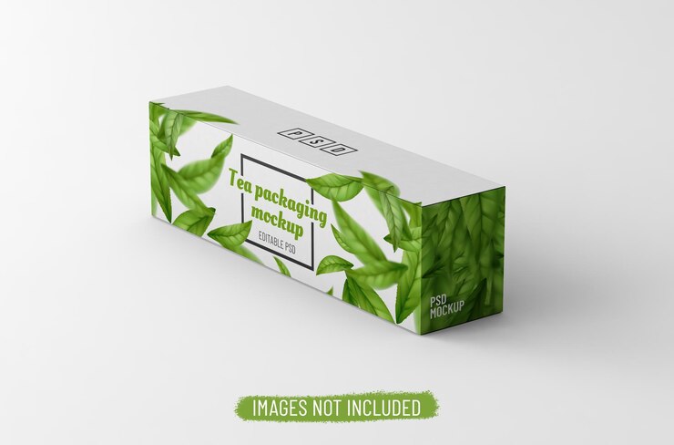 Plantilla de empaque de caja rectangular para maqueta de diseño de productos de té Sobre fondo limpio