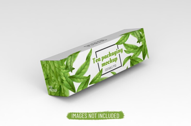 Plantilla de empaque de caja rectangular para maqueta de diseño de productos de té Sobre fondo limpio