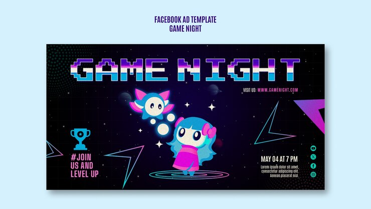 PSD plantilla de entretenimiento para la noche de juegos en facebook