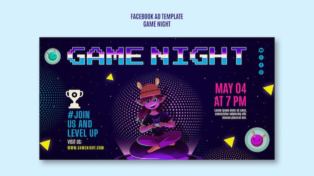 PSD plantilla de entretenimiento para la noche de juegos en facebook