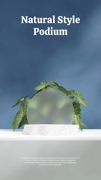 plantilla de escena podio de cilindro áspero blanco en retrato planta de casa verde y renderizado 3d de vidrio