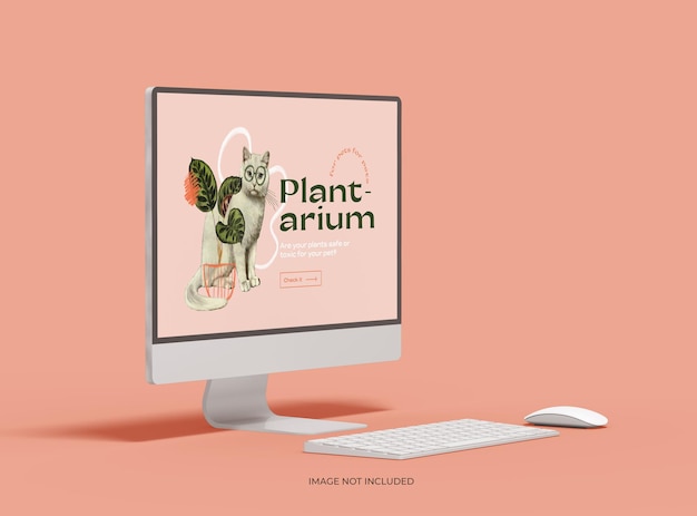 Plantilla de escritorio de iMac con diseño personalizable para presentación 3D de presentación de productos UIUX