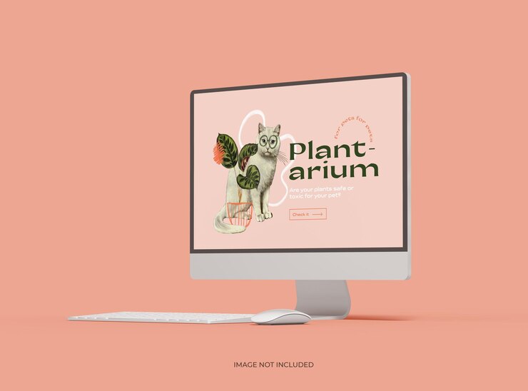 Plantilla de escritorio de iMac con diseño personalizable para presentación 3D de presentación de productos UIUX