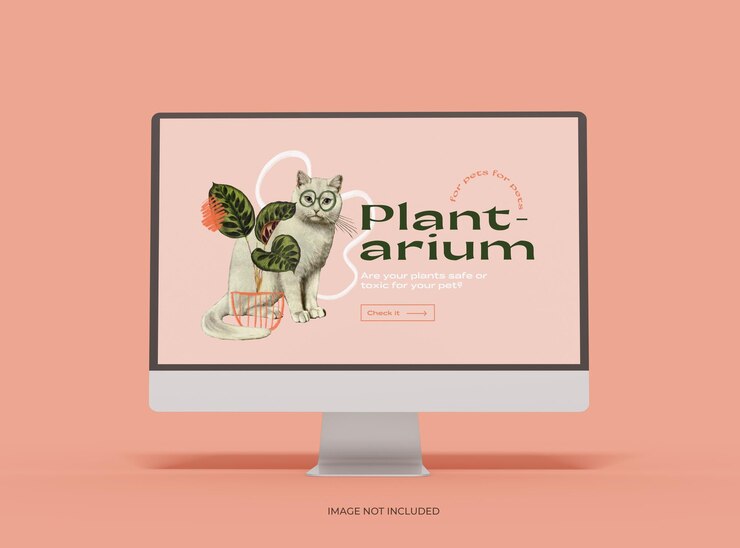 Plantilla de escritorio de iMac con diseño personalizable para presentación 3D de presentación de productos UIUX
