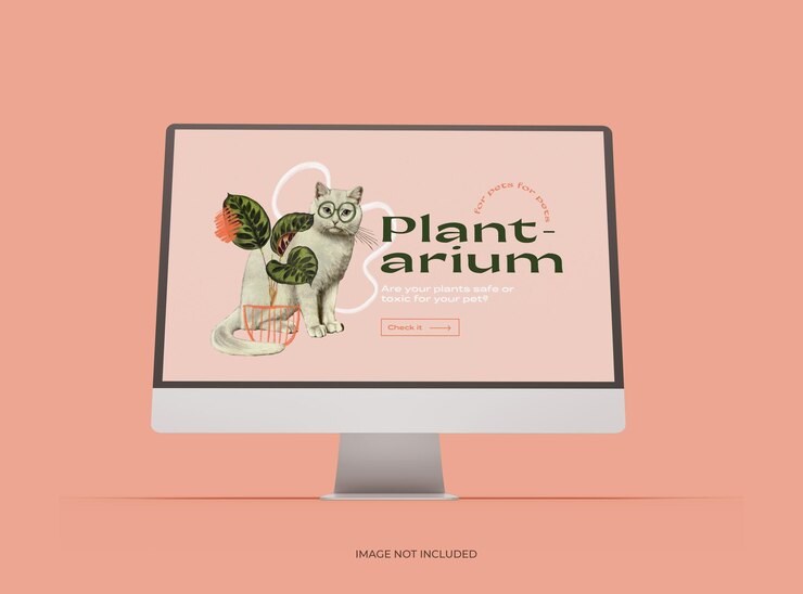 Plantilla de escritorio de iMac con diseño personalizable para presentación 3D de presentación de productos UIUX
